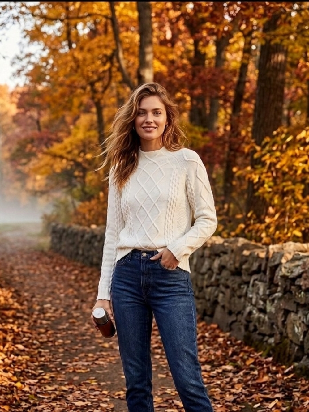 Cyrus Cream Cable-Knit Crewneck Sweater